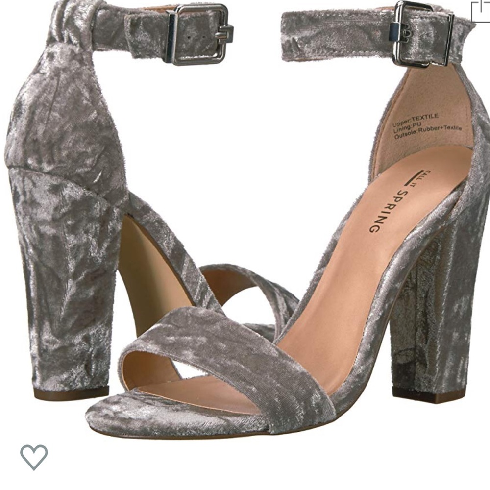 Silver Velvet Ankle-Strap Block Heel Sandals Sz 7.5